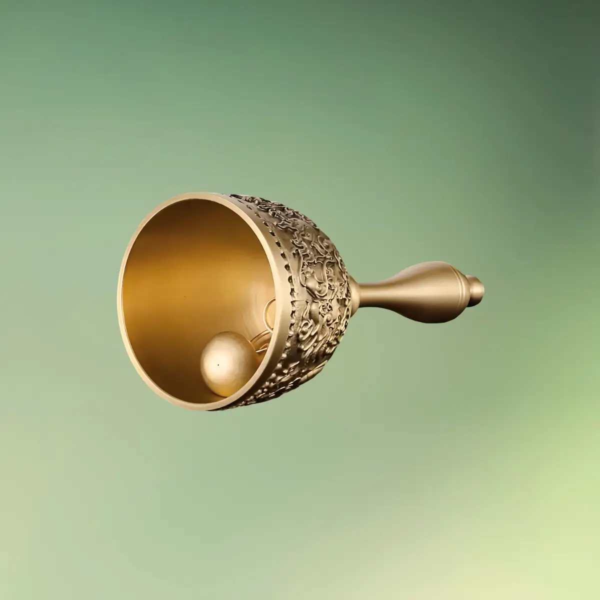 1 stk. Klassisk håndholdt klokke - Bronze-drage og Føniksklokke liggende (1) lej Toastmaster klokke | Dirigentklokke | Håndklokke til taler | Bronze med drage og fønix motiv