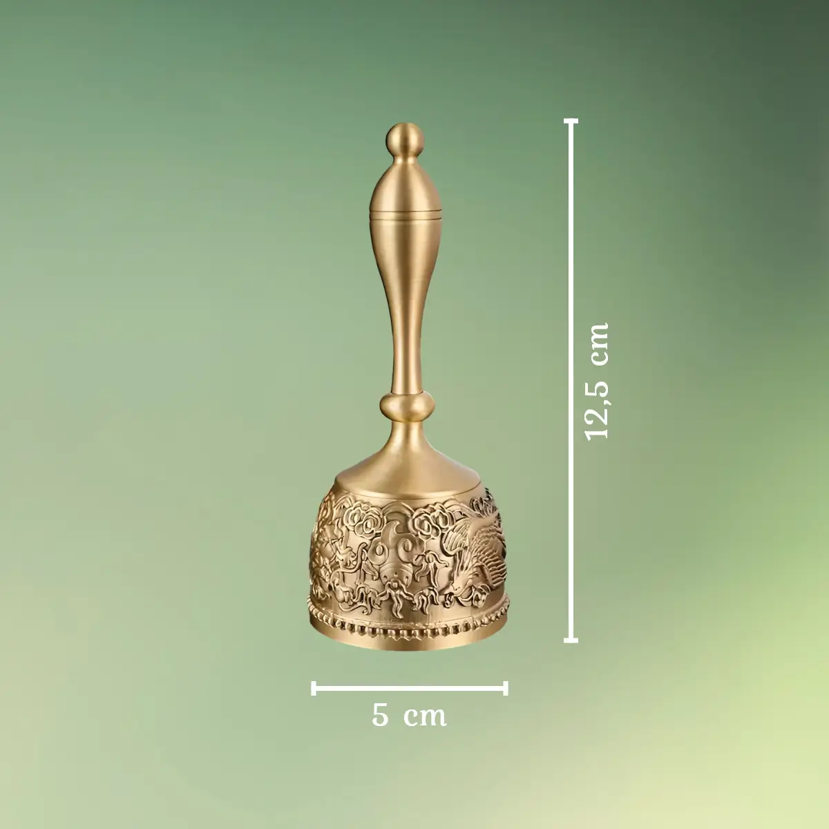 1 stk. Klassisk håndholdt klokke - Bronze-drage og Føniksklokke mål (1) lej Toastmaster klokke | Dirigentklokke | Håndklokke til taler | Bronze med drage og fønix motiv