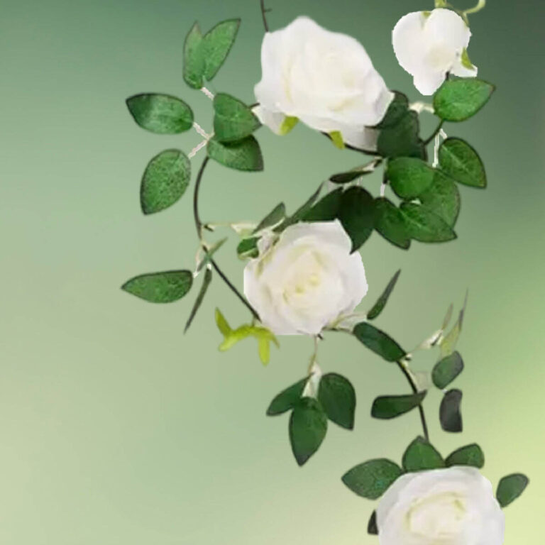 Kunstig blomsterranke med hvide roser | 2 m