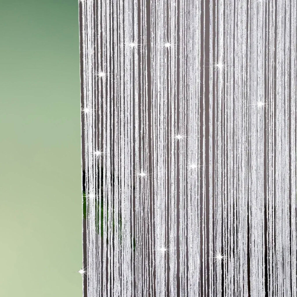 sølvfarvet glitter gardin