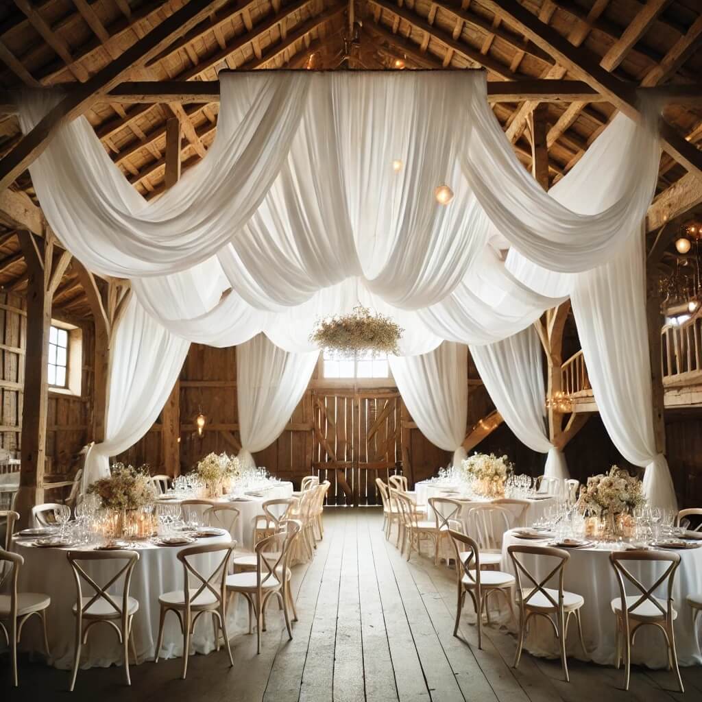 Hvidt stof i loft på lade (1) hvidt stof i loftet af en lade