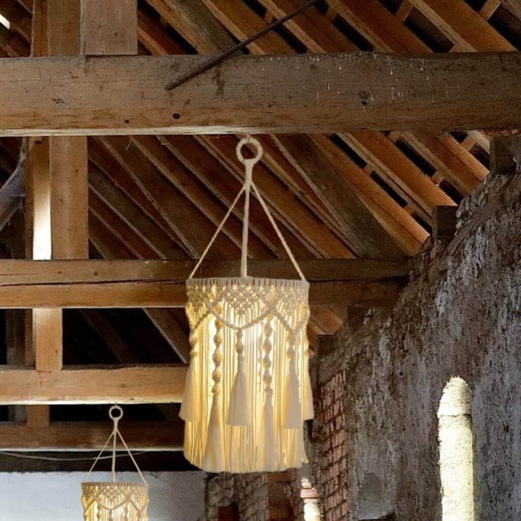 Macrame loftlampe i lade