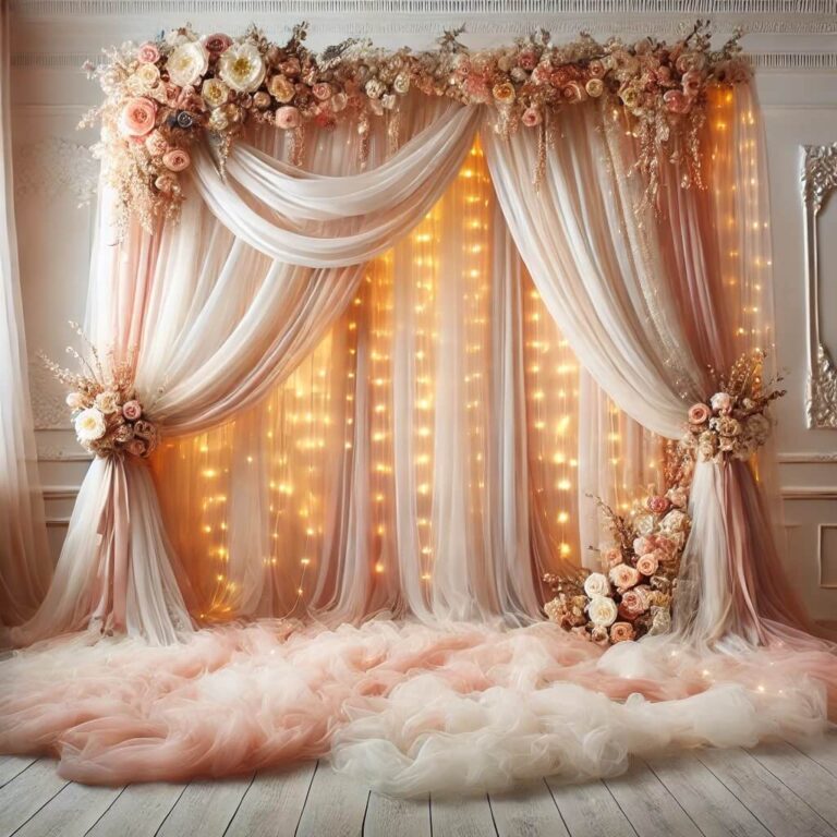 vielsesbue med dusty pink stof og lys