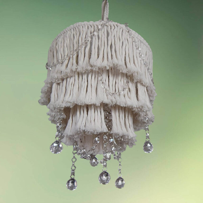 Macrame loftlampe med akryl krystaller