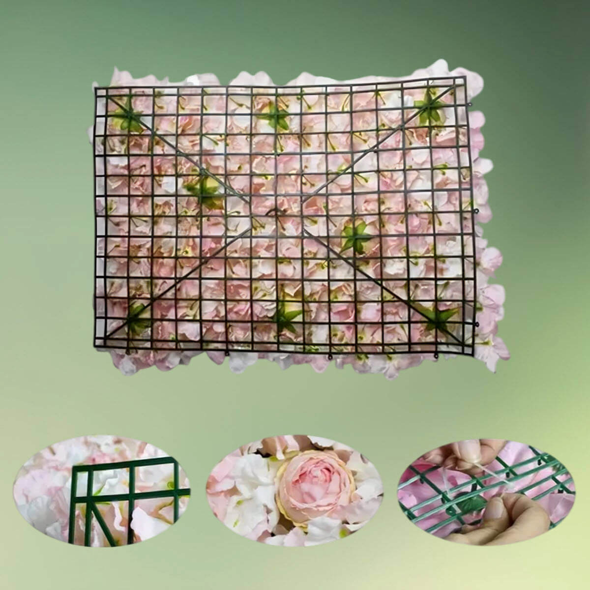 kunstig blomstervægpanel - lyserød detaljer (1) Blomstervæg panel lyserød 40 x 60 cm