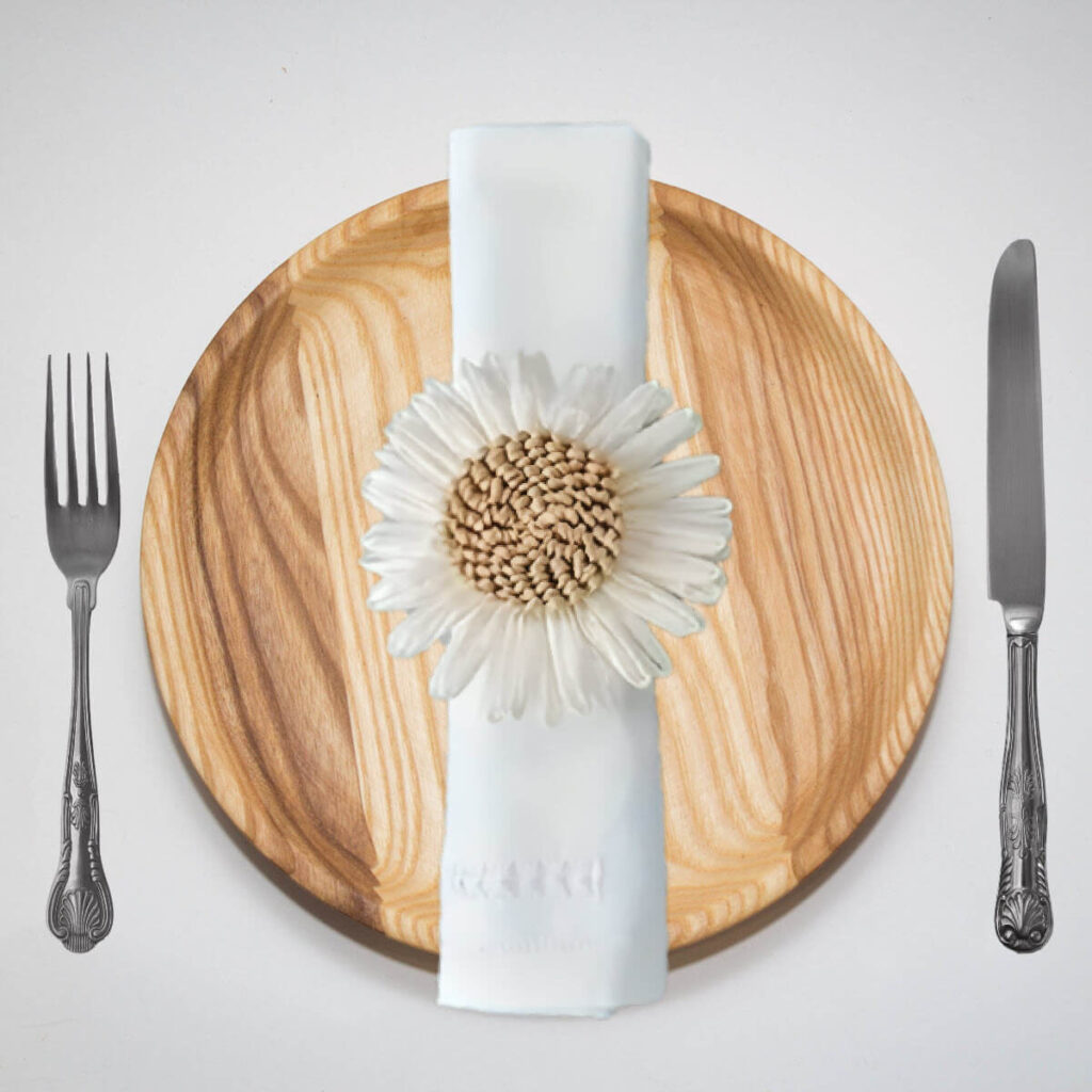 Solsikke servietringe hvid