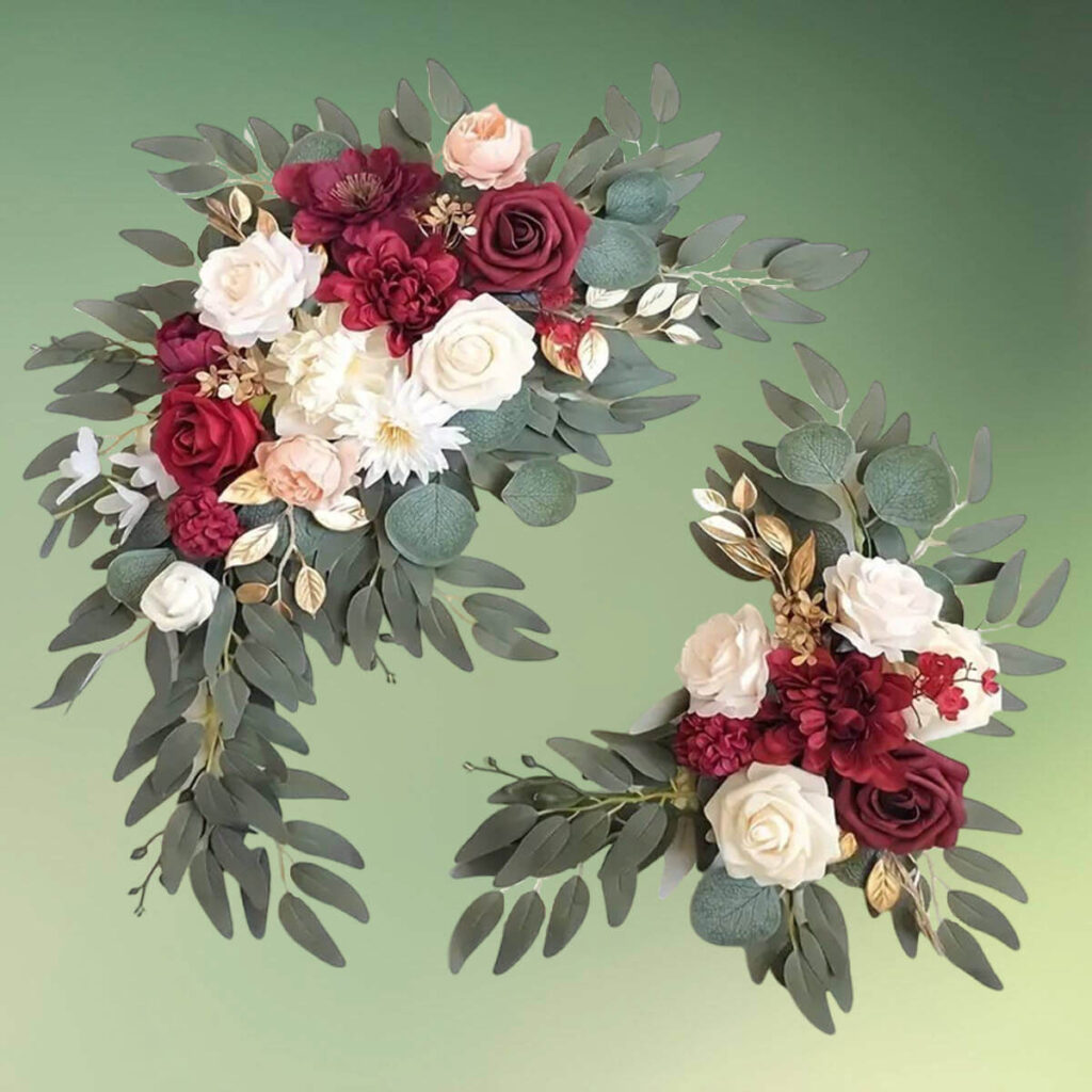 rød-hvide kunstige blomster dekorationer - blomster til vielsesbuer og backdrops - kunstige blomster til velkomstskilt - blomster til bryllup