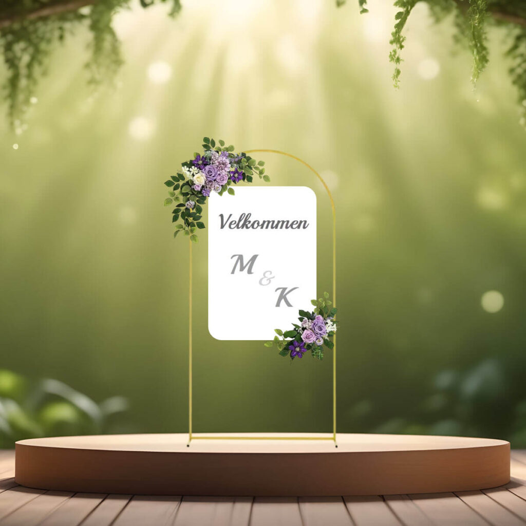 lilla kunstige blomster dekorationer - blomster til vielsesbuer og backdrops - kunstige blomster til velkomstskilt - blomster til bryllup