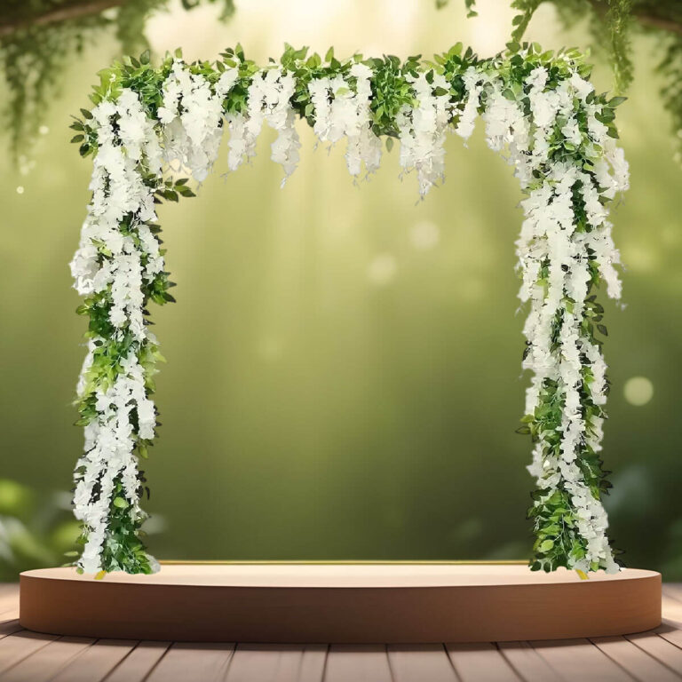 Kvadratisk vielsesbue - backdrop stativ 2m med kunstig hvid blåregn