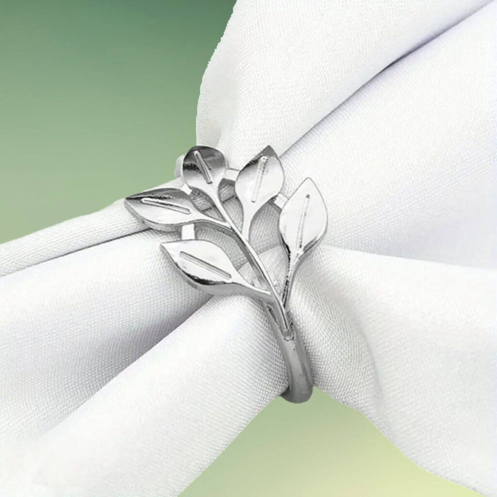 servietringe med blade - sølvfarvet