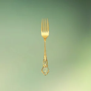 Guldbestik med mønster | Kagegaffel | Lille gaffel | Rustfri stål | Royal crown guld bestiksæt