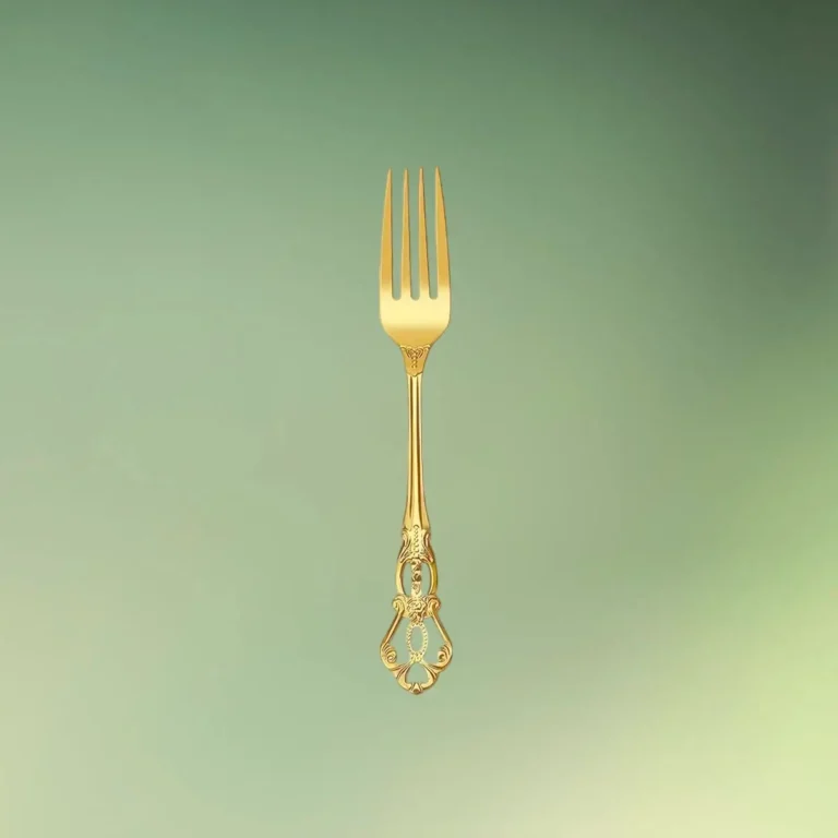 Guldbestik med mønster | Kagegaffel | Lille gaffel | Rustfri stål | Royal crown guld bestiksæt