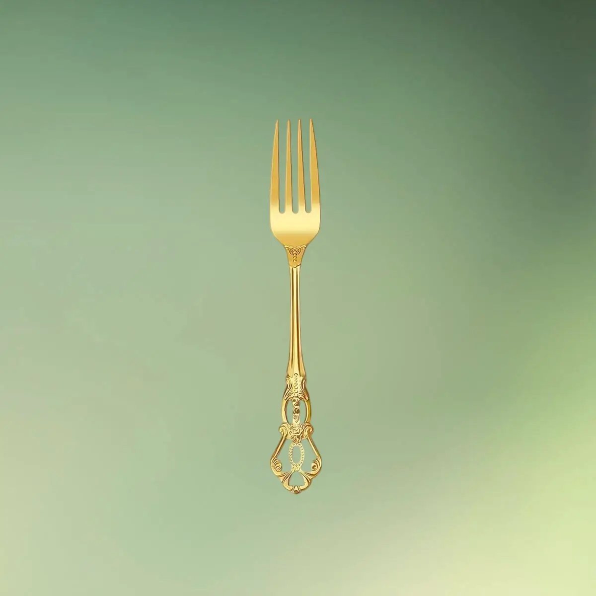 Guldbestik med mønster | Kagegaffel | Lille gaffel | Rustfri stål | Royal crown guld bestiksæt