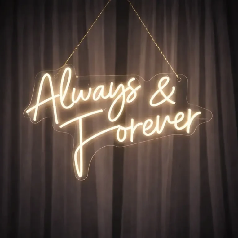 lej LED lysskilt | "Always & forever" | Varm hvid | Dæmpbart neonskilt