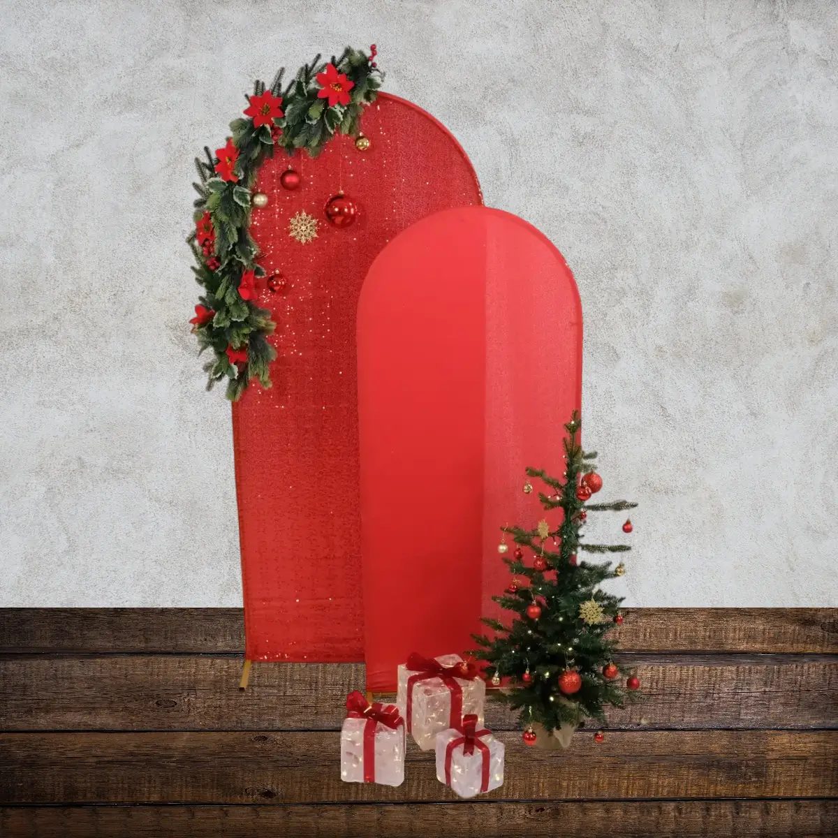 lej Betræk til buet backdrop stativ | Rød med pailletter / rød | Tosidet backdrop overtræk | Flere størrelser