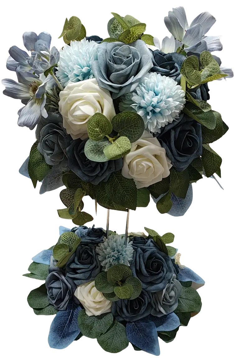 blå og hvid DIY blomster centerpies til bordet