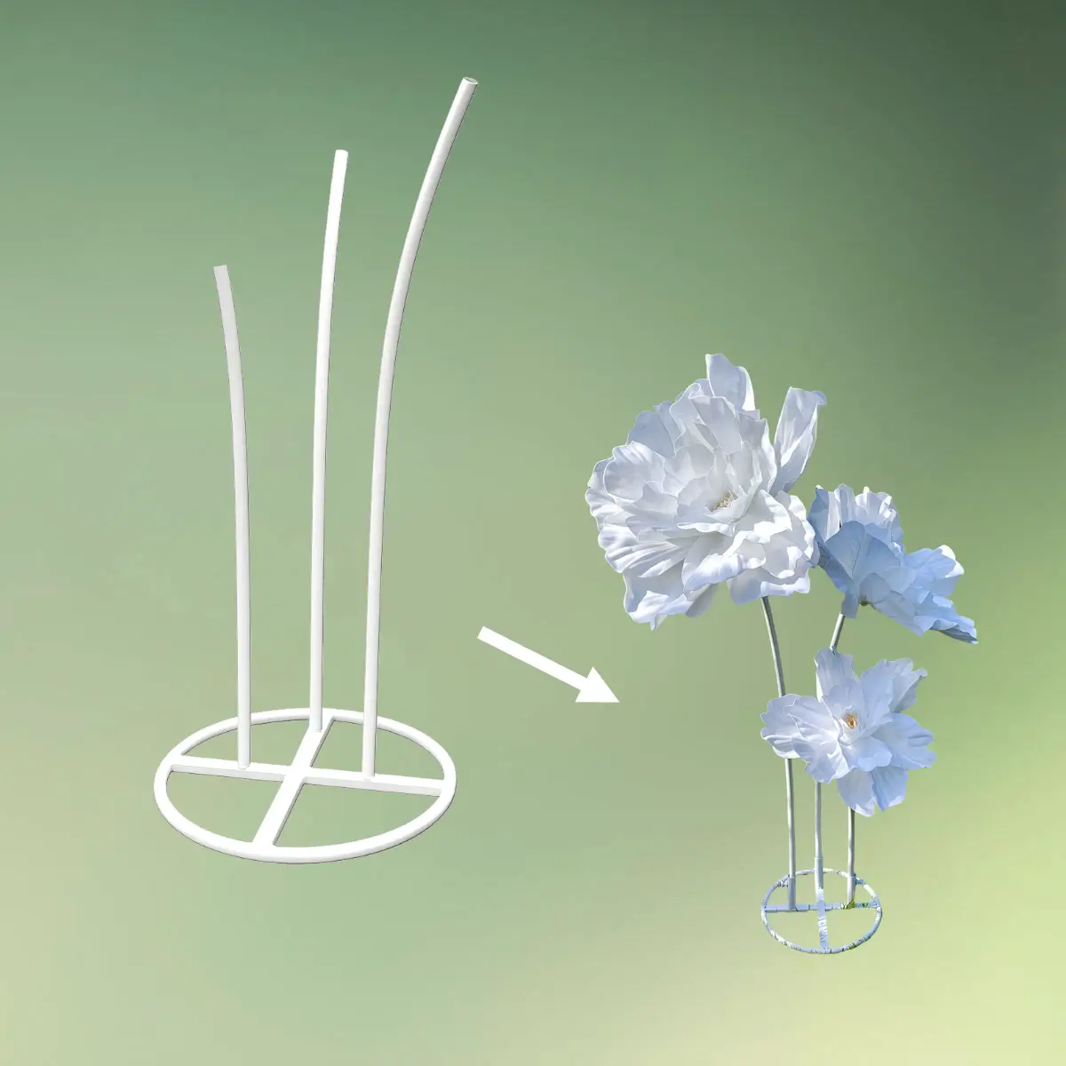 Blomster stativ i hvid + blomster grøn b (1) lej Blomster stativ i hvid til kæmpe store blomater mv