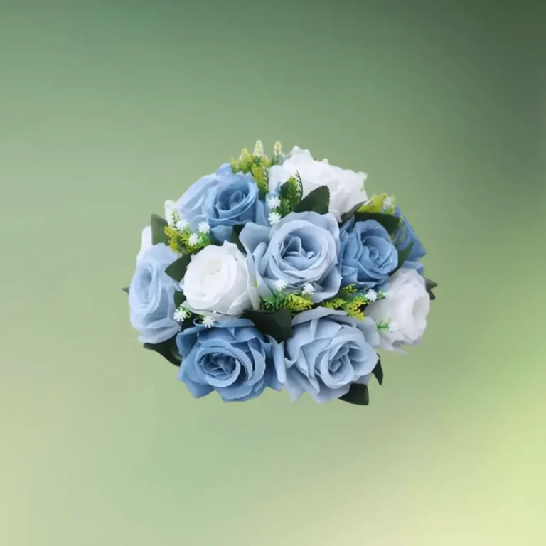 lej Kunstige blomster halvkugler med roser | Blomster til stativer | Hvid-Blå