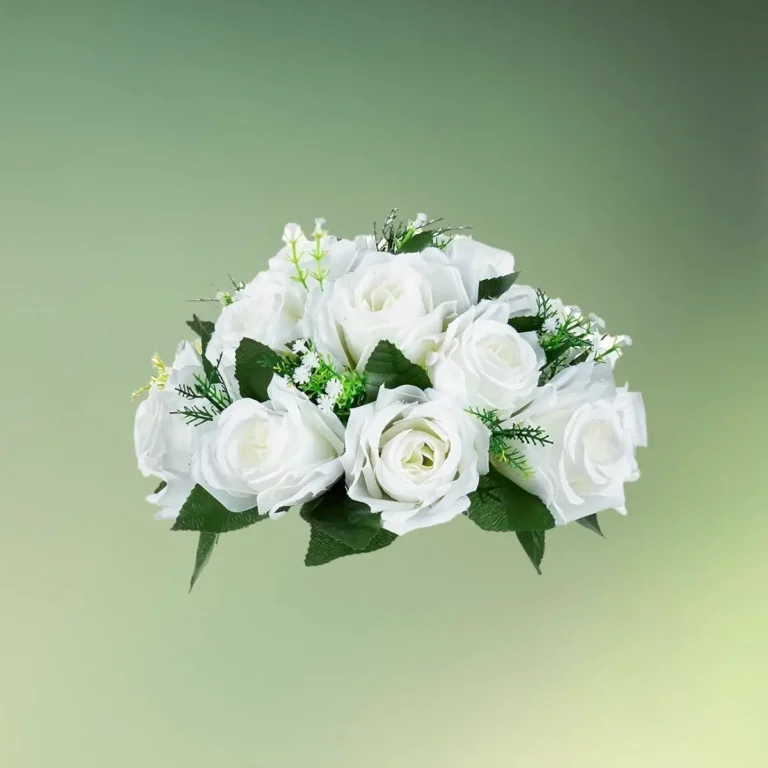 lej Kunstige blomster halvkugler med roser | Blomster til stativer | Hvid