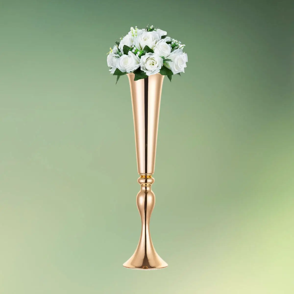 Blomsterkugle med roser hvid guld vase (1) lej Kunstige blomster halvkugler med roser | Blomster til stativer | Hvid