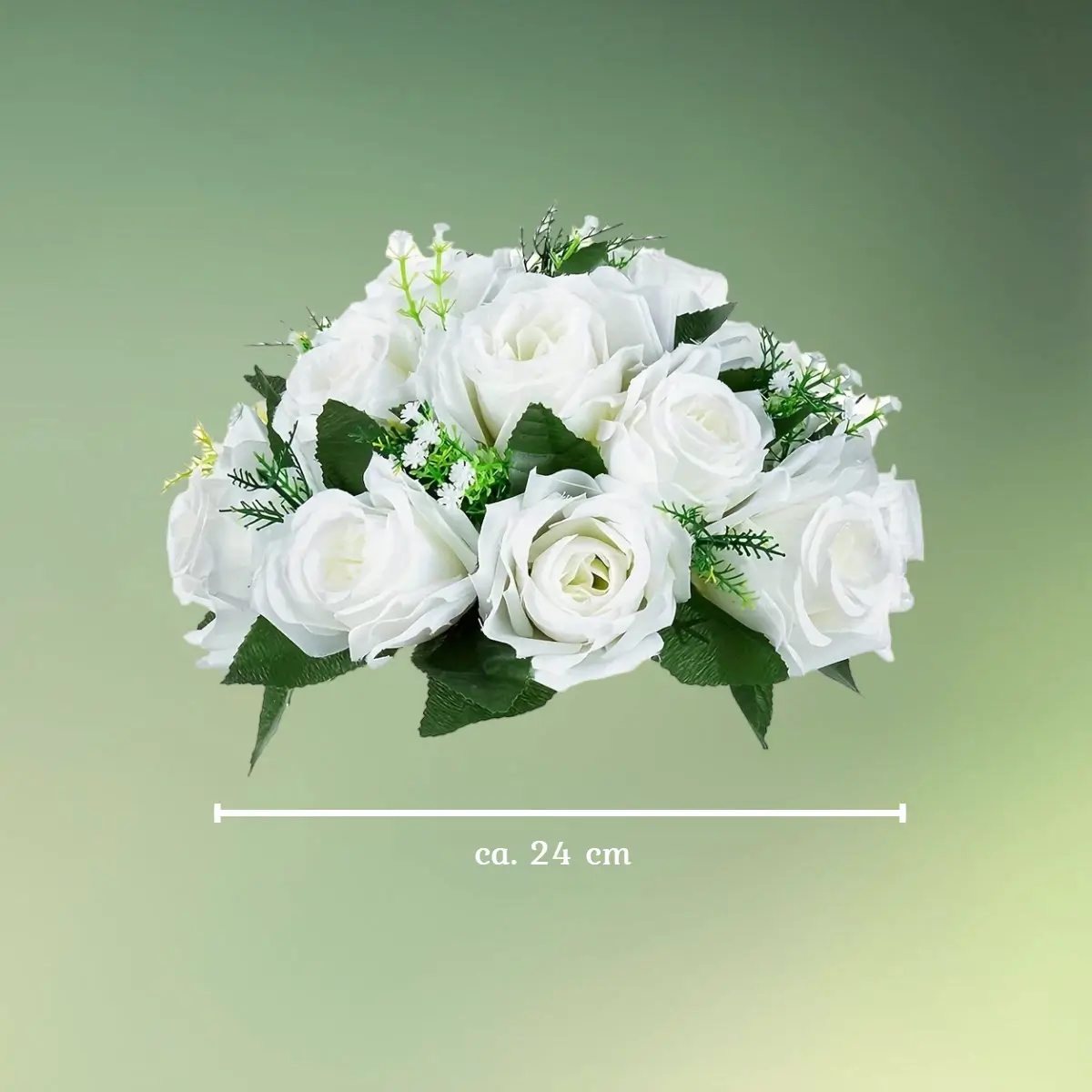 Blomsterkugle med roser hvid mål (1) lej Kunstige blomster halvkugler med roser | Blomster til stativer | Hvid