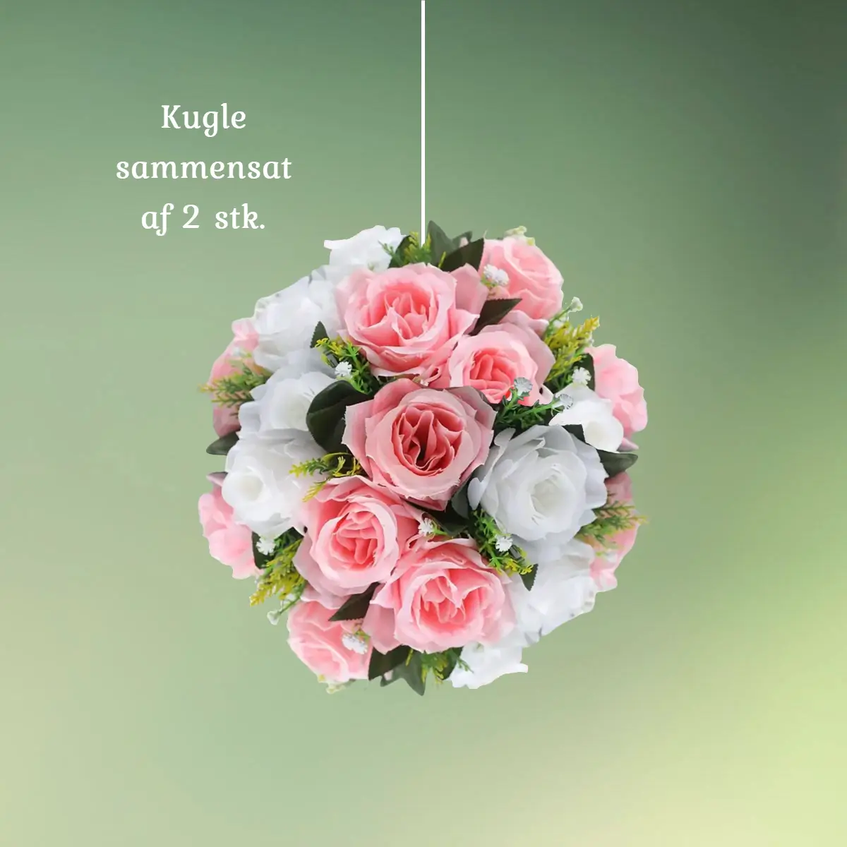 Blomsterkugle med roser hvid-pink kugle (1) lej Kunstige blomster halvkugler med roser | Blomster til stativer | Hvid-Pink