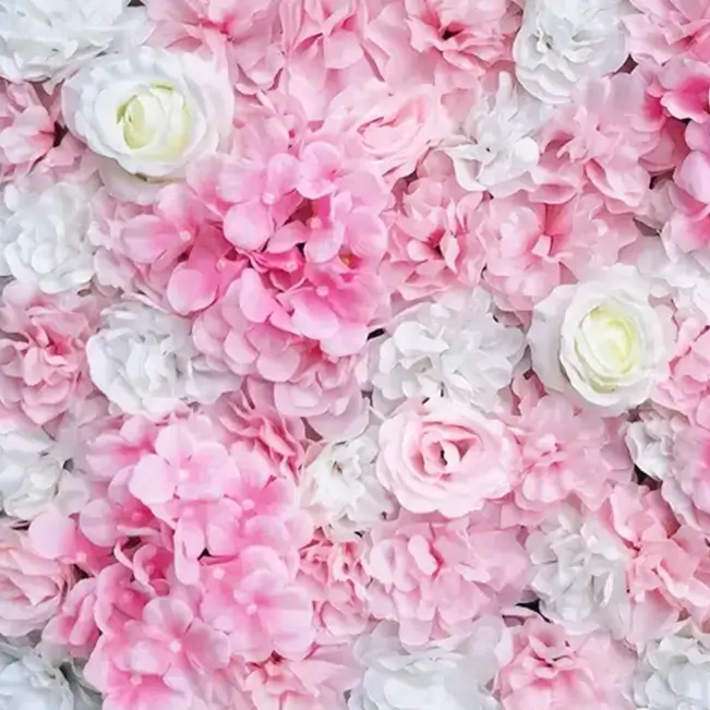 lej Blomstervæg panel | Deluxe | Lyserød og hvid | Kunstig blomster backdrop