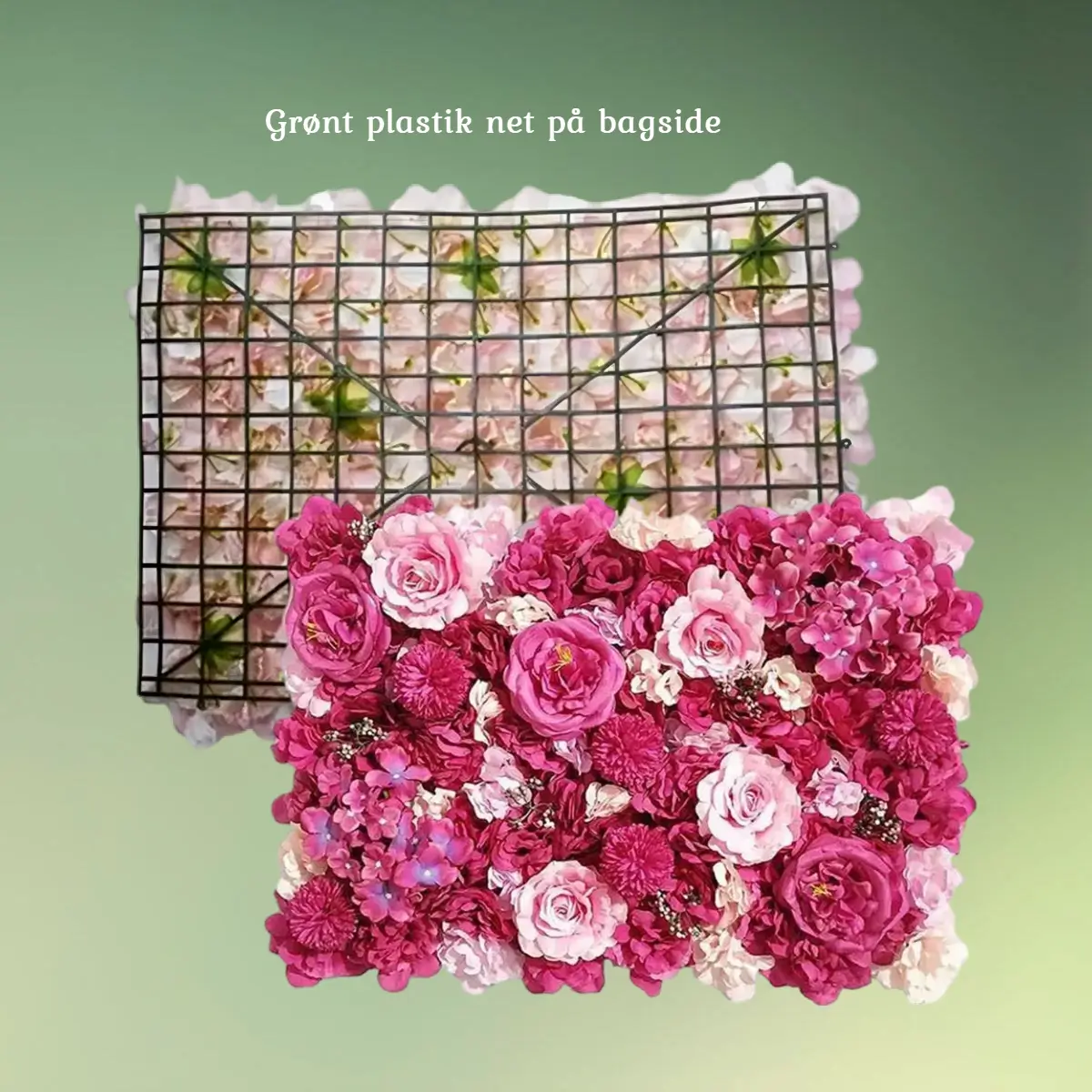 Blomstervæg panel deluxe med roser, pæoner, hortensia og chrysantemum - pink delight 2 (1) lej Blomstervæg panel | Deluxe | Pink delight | Kunstig blomster backdrop