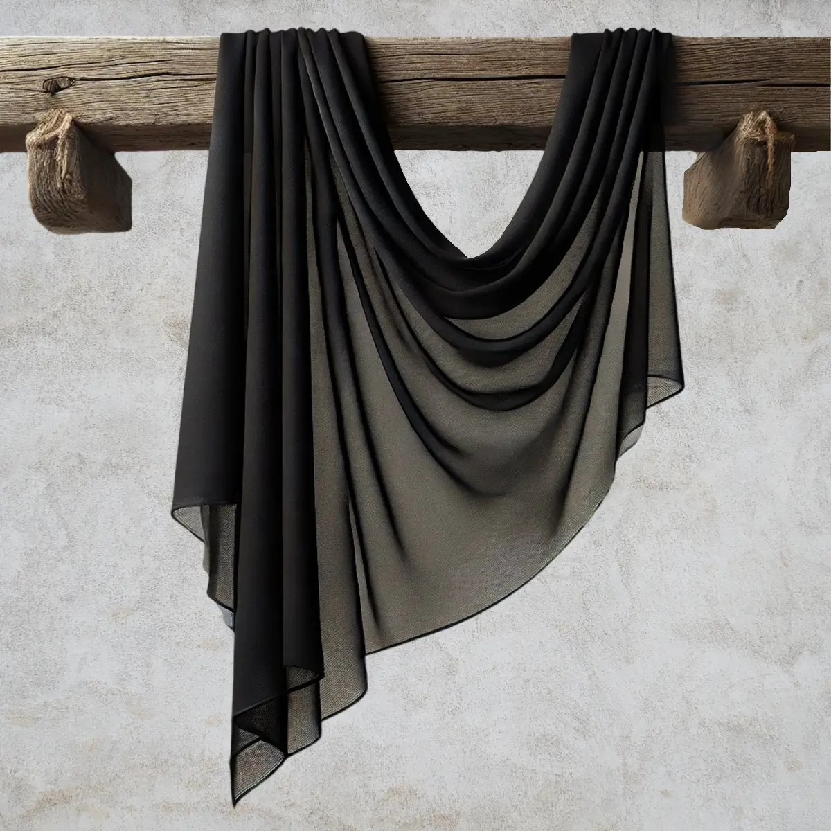 Chiffon Bordløber Sort på bjælke pudset b (1) Bordløber i sort chiffon stof - 48 x 500 cm