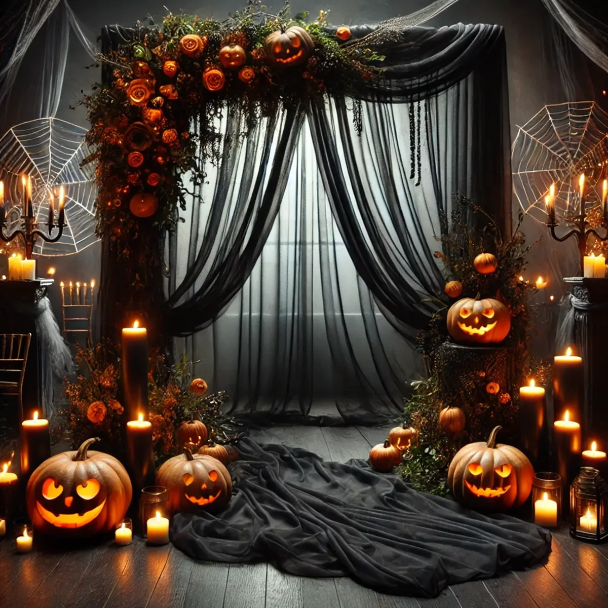 Chiffon stof Sort på halloween backdrop (1) sort chiffon stof på halloween backdrop