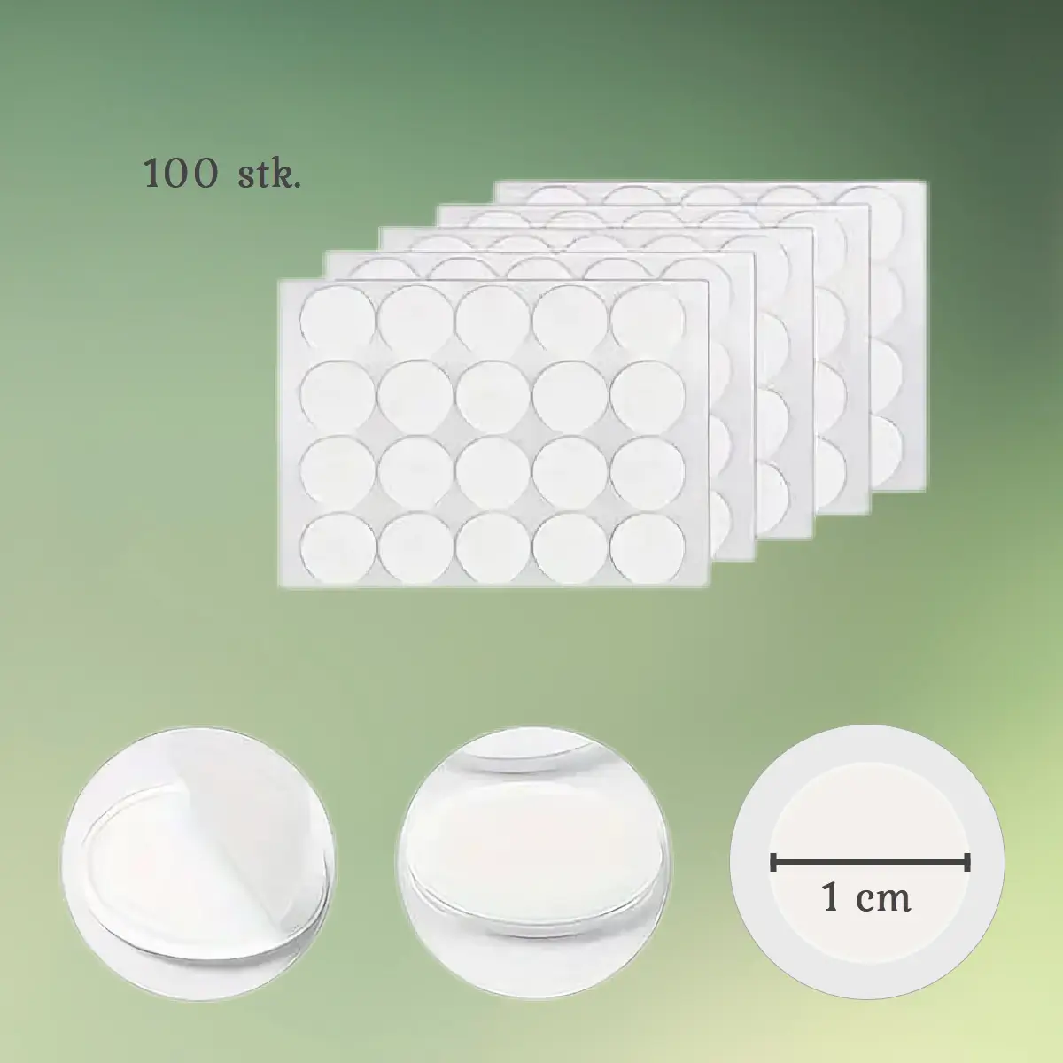 Dobbeltsidet Selvklæbende Prikker mål (1) Dobbeltklæbende dots | Gennemsigtige prikker | 1 cm.