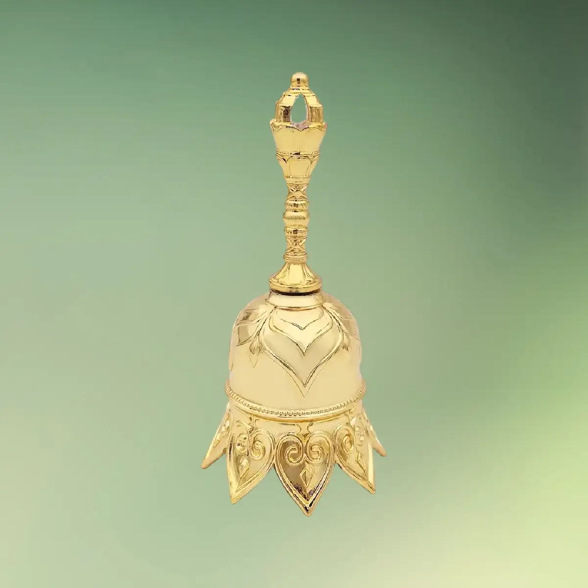 Elegant Lotus Klokke Håndklokke - gylden grøn b (1) lej Toastmaster klokke | Dirigentklokke | Håndklokke til taler | Guldfarvet lotus klokke