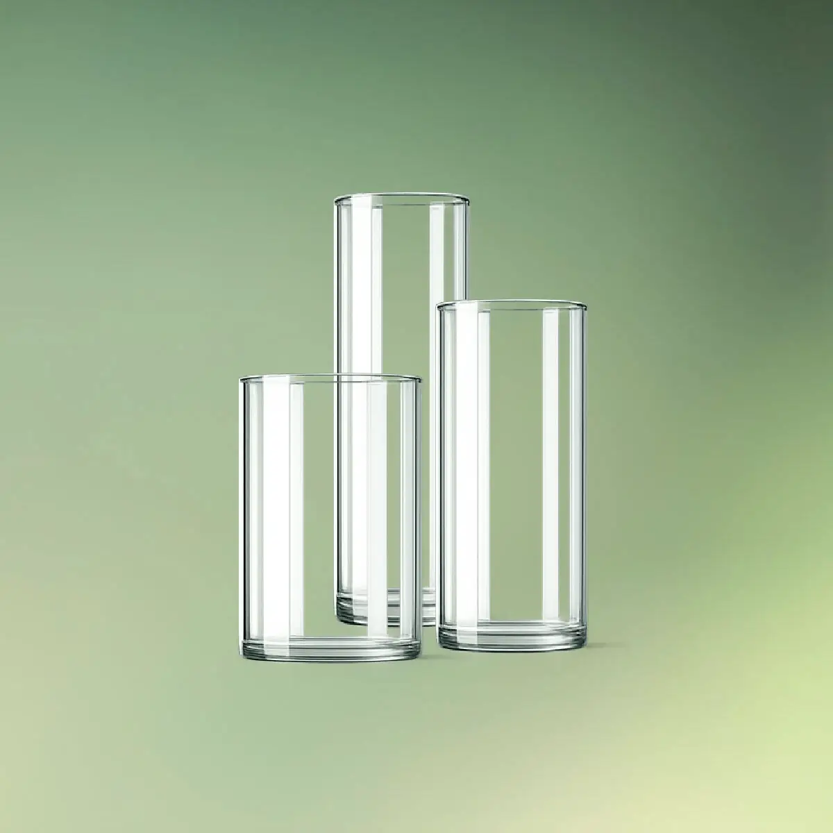 Glas cylinder vaser S, M og L klynge grøn b (1) lej Glas cylinder vaser | Dekorationsvasesæt | Sæt med 3 størrelser