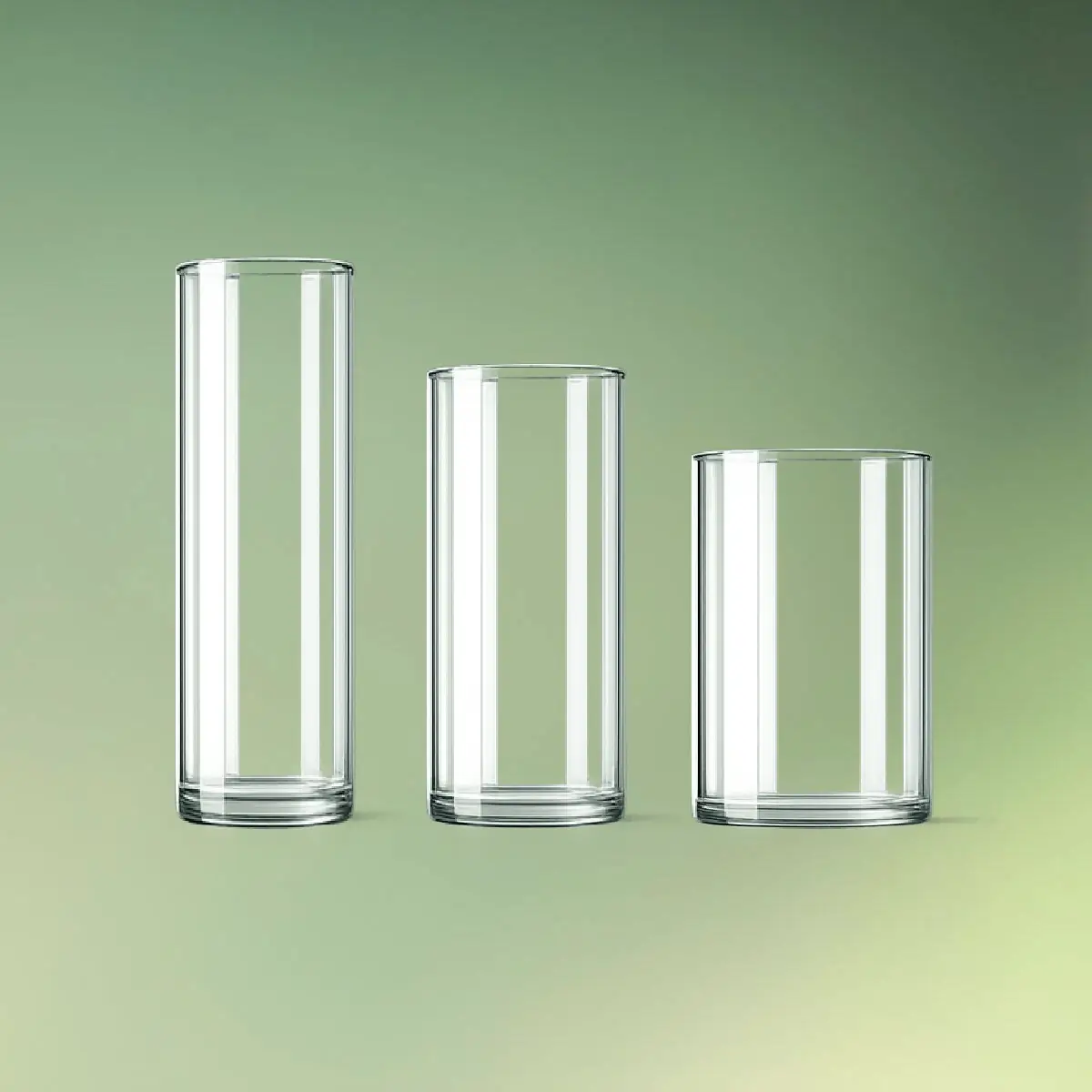 Glas cylinder vaser S, M og L linje grøn b (1) lej Glas cylinder vaser | Dekorationsvasesæt | Sæt med 3 størrelser