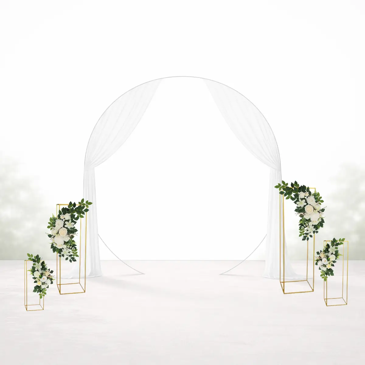 Guldfarvet rektangulært stativ sæt med 2 sæt hvide blomsterdekorationer