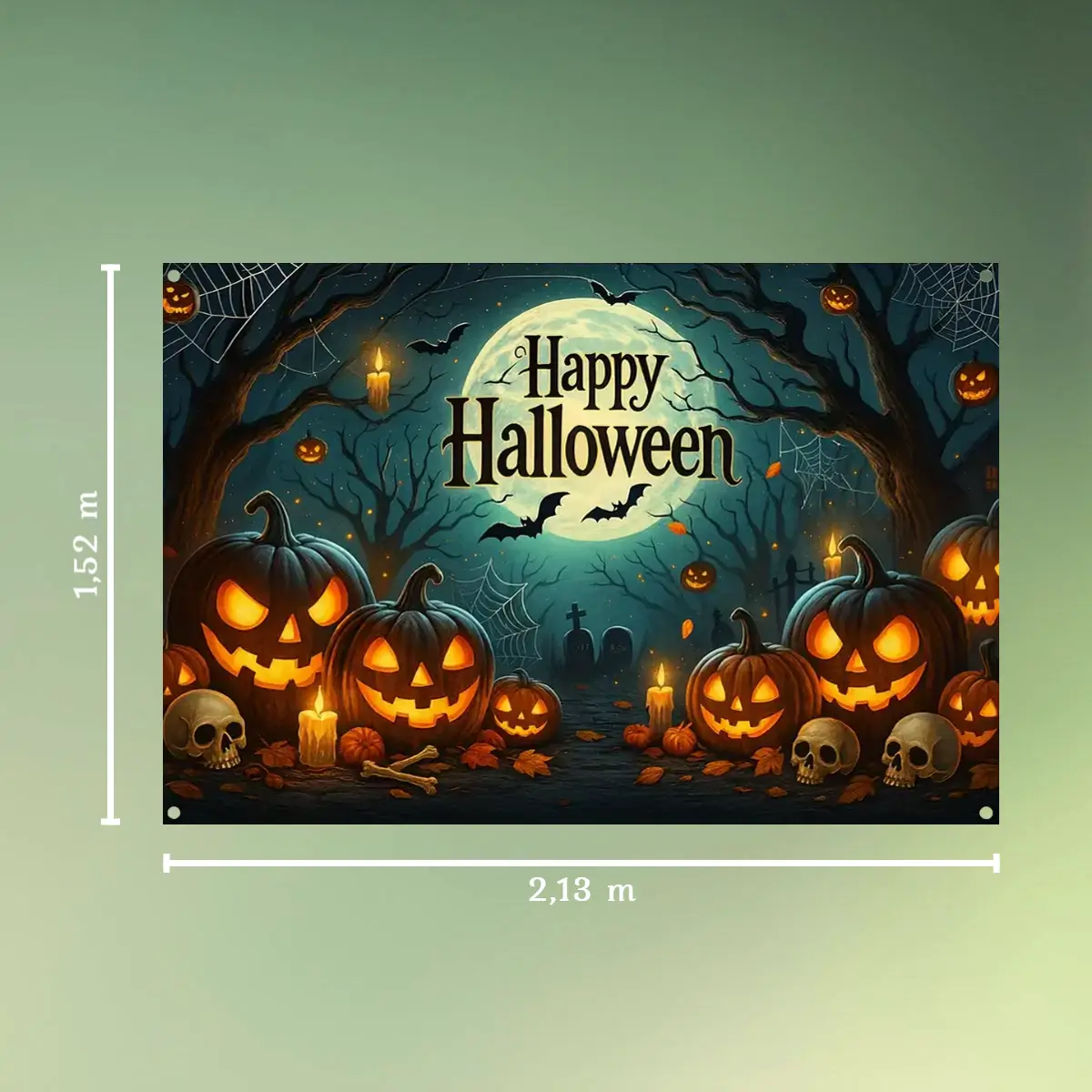Happy Halloween banner - 213x152 cm mål (1) Lej Happy Halloween banner | Banner med græskar og halloween uhygge | 1,52 x 2,13 cm