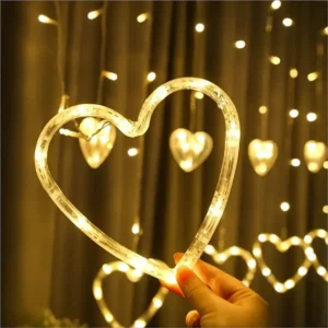 Hjerte LED lys | Batteri | Hjerte lysgardin | Varm hvid | 2,5 m