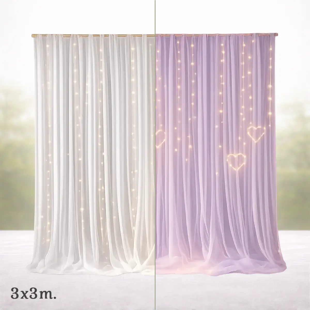 Hvid felys - lilla hjerte - 3x3 m - split hvid (1) Hvid felys - lilla hjerte - 3x3 m - split billede