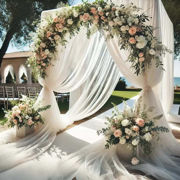 vielsesbue med hvidt chiffon stof 160 x 800 cm