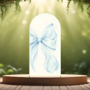 lej Betræk til buet backdrop stativ | Hvid med lyseblå sløjfe motiv | L | 1,8 x 0,8 m