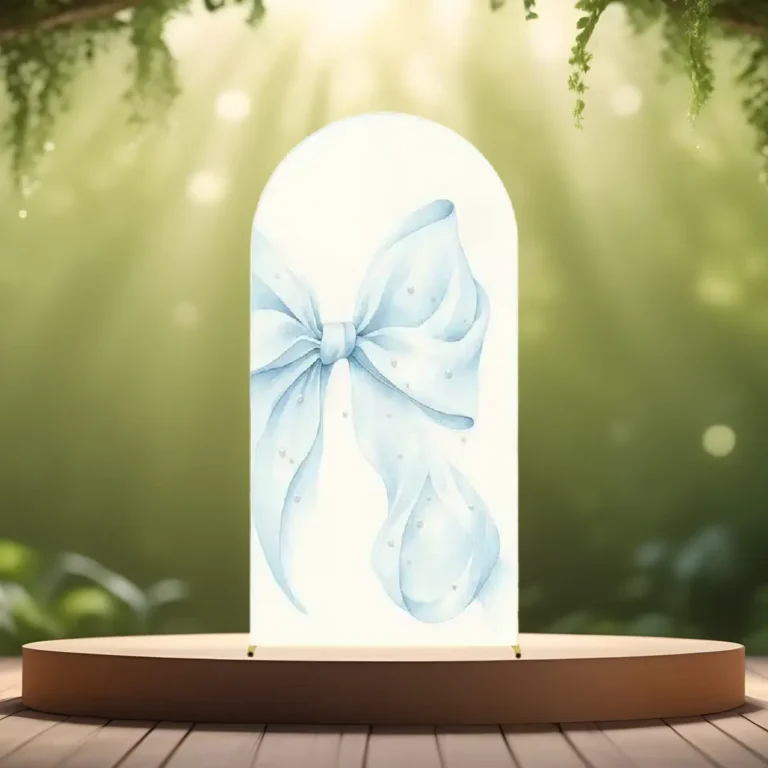 lej Betræk til buet backdrop stativ | Hvid med lyseblå sløjfe motiv | L | 1,8 x 0,8 m