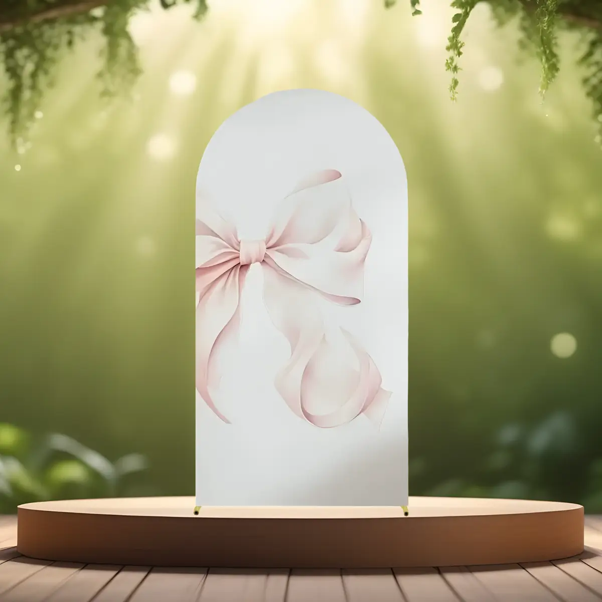 lej Betræk til buet backdrop stativ | Hvid med lyserød sløjfe motiv | L | 1,8 x 0,8 m