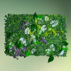 Kunstig blomstervæg panel - plantevæg grøn og lilla - Marias mix