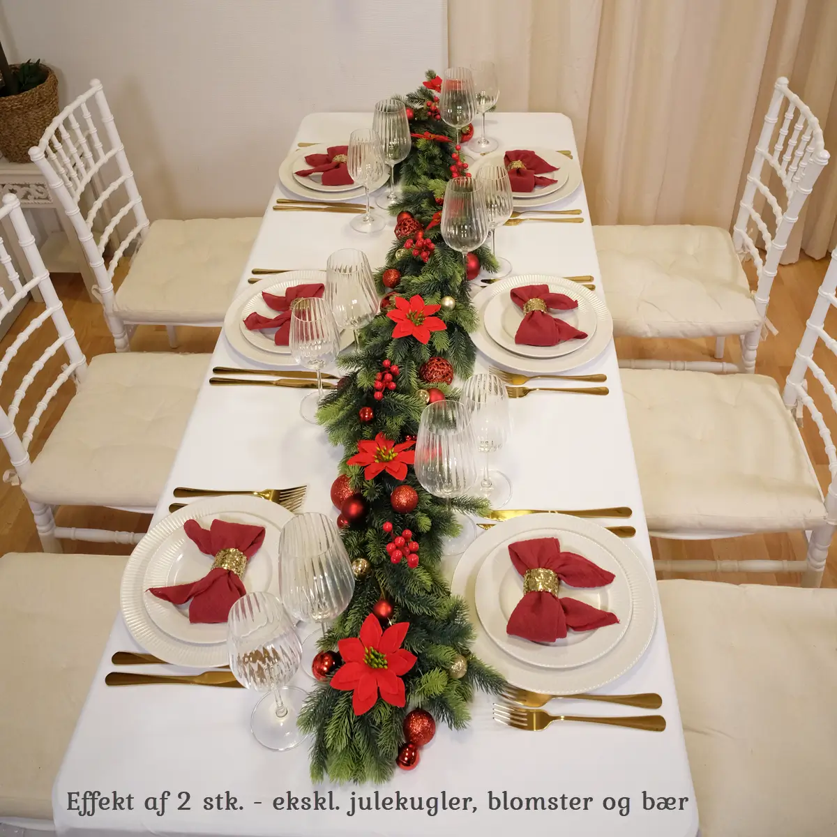 lej juledekorationer til jul og julebordet - Kunstig ranke med gran | Jule granranke | 2,2 m