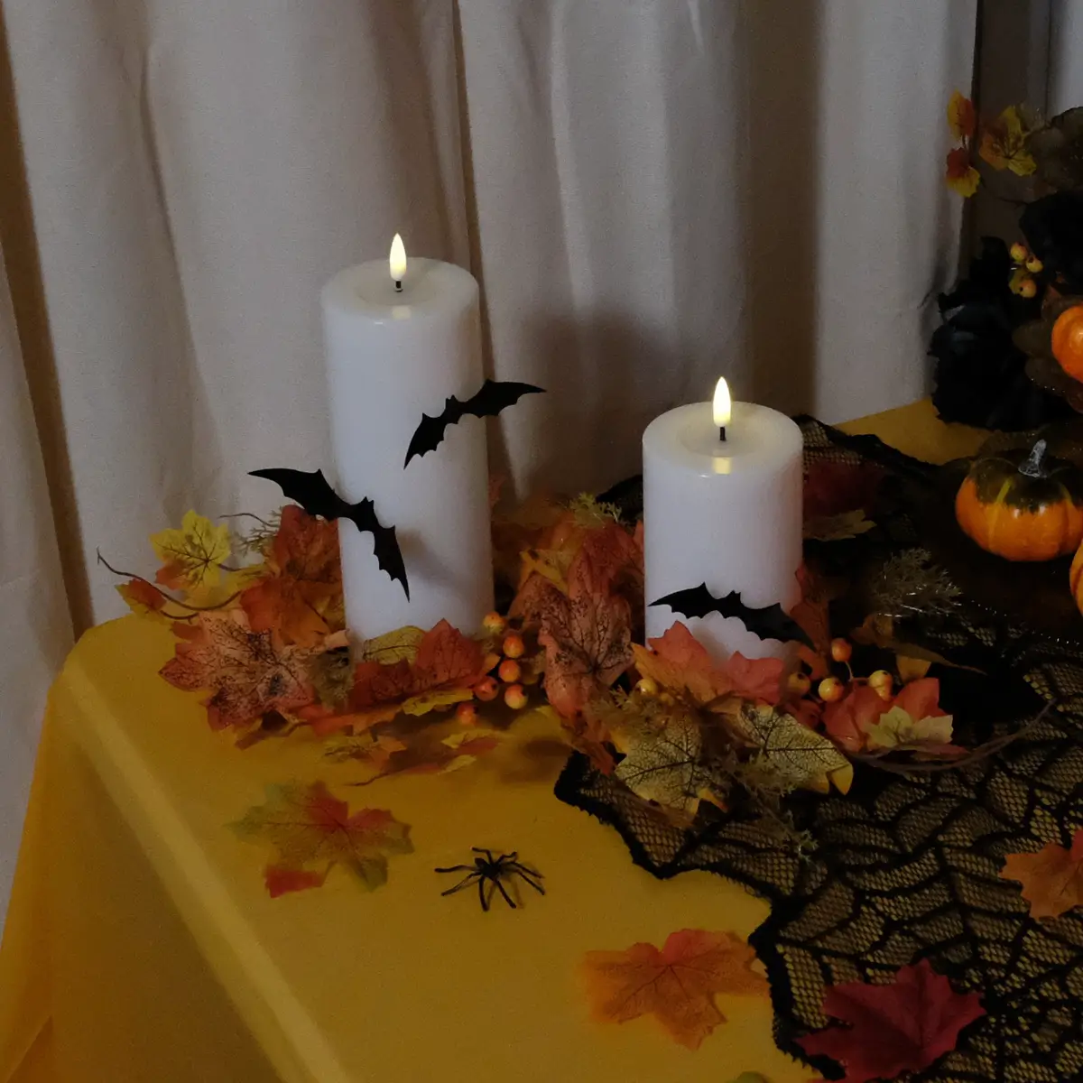 LED bloklys med flagermus og efterårskranse