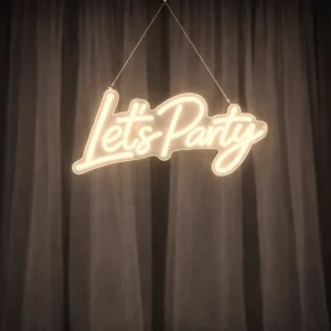 lej LED lysskilt | "Let's party" | Varm hvid | Dæmpbart neonskilt