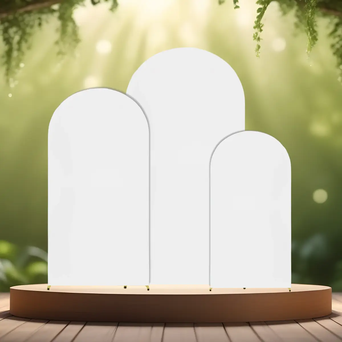 Luksuriøst metallisk ballonbue-sæt guld 1,8 - 1,5 - 1,2 m hvide betræk podie (1) lej Betræk til buet backdrop stativ | Hvid | Flere str.