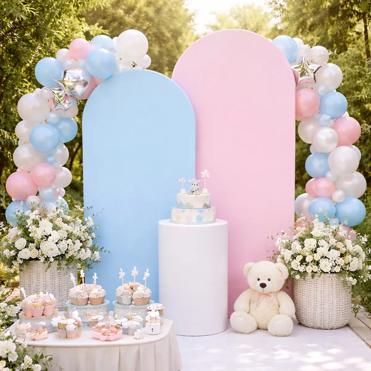 lej Betræk til buet backdrop stativ | Lyserød-lyseblå | Tosidet backdrop overtræk | Flere str.