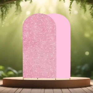 lej Ballonbue stativ | Vielsesbue | Guldfarvet | XL | 2 x 1 m med rosa paillet betræk