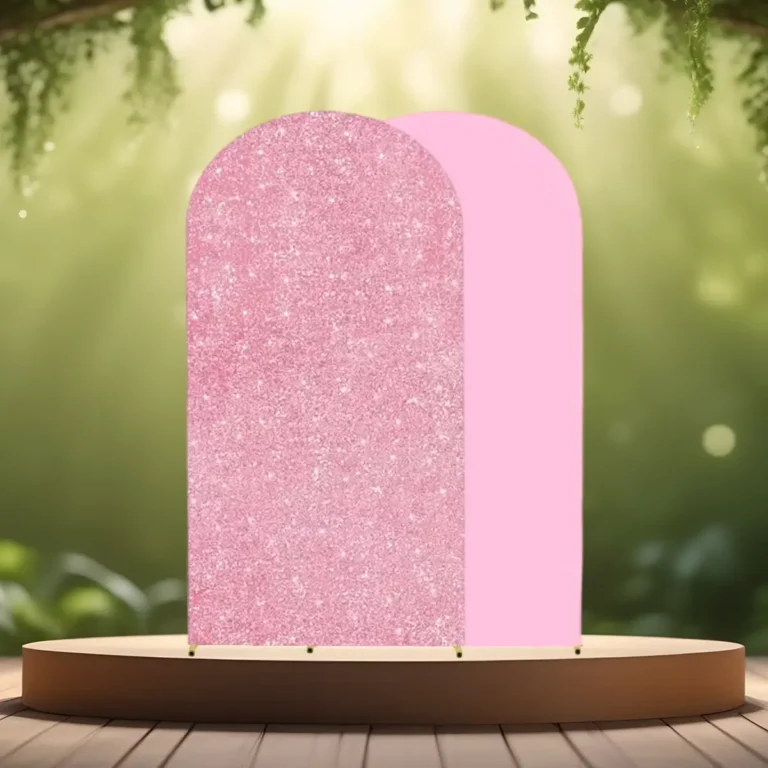 lej Ballonbue stativ | Vielsesbue | Guldfarvet | XL | 2 x 1 m med rosa paillet betræk